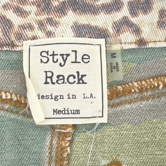 Style Rack Faded Leopard Print Denim Mini Skirt Medium Distressed Animal Mobwife - Picture 6 of 16